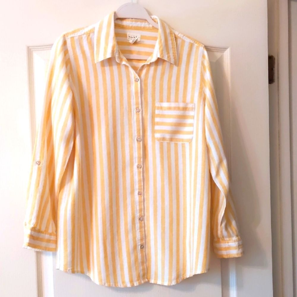 Nicole Miller Yellow and White Striped Button-Down Shirt
